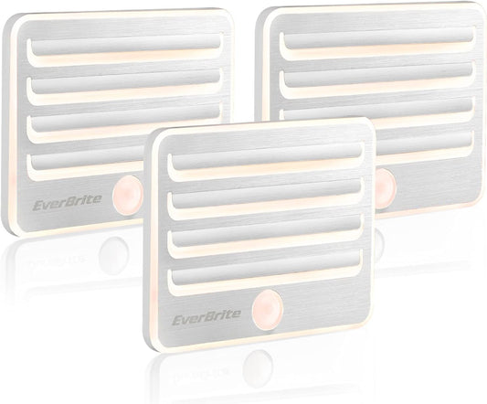 EverBrite Motion Sensor Night Lights, LED Soft Warm Light, Battery Powered Auto Stick-On Night Light for Bedroom, Bathroom, Stair, Closet, 9 AA Batteries Included(3 Pack)