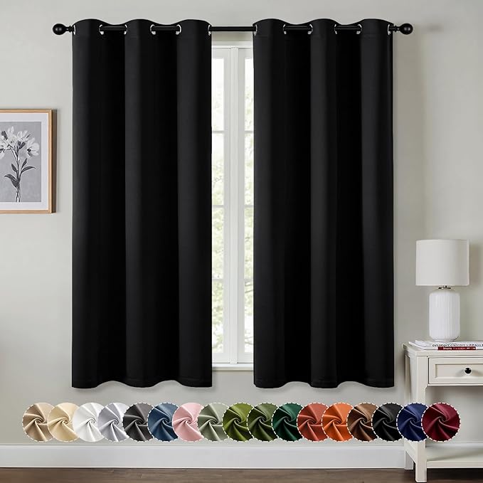 MIULEE Blackout Curtains for Bedroom 2 Panels 40 x 64 Inch Long Black | Thermal by MIULEE