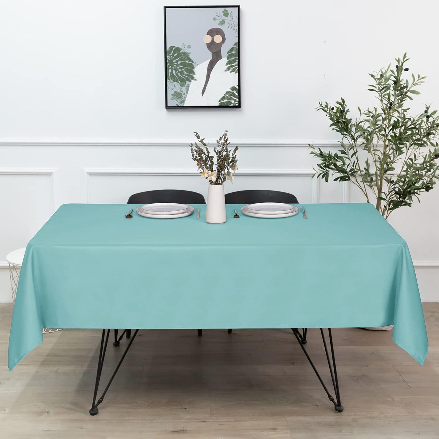 sancua Rectangle Tablecloth - 60 x 84 Inch - Stain and Wrinkle Resistant Washable Spring Table Cloth, Decorative Fabric Table Cover for Dining Tables, Buffet Parties and Camping, Turquoise