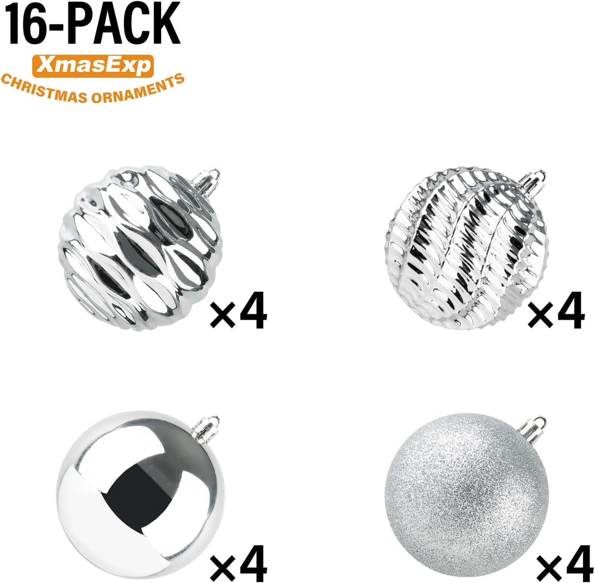 XmasExp 16ct Christmas Balls Ornaments - Shatterproof Large Hanging Ball Decorative Xmas Balls for Holiday Wedding Party Xmas Tree Decoration(3.15"/80mm, Silver)