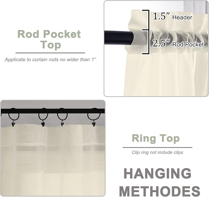 Cream Sheer Curtains 120 Inches Long 2 Panels Set, Airy Lightweight Sheer Cream - Image 4