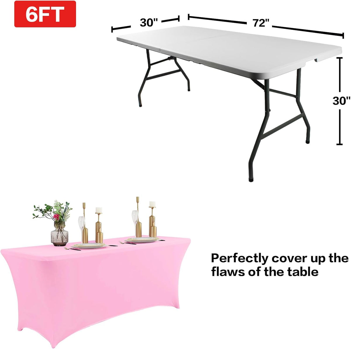 IVAPUPU 2 Pack 4FT Table Cloth for Rectangular Fitted Events Stretch Pink Table Covers Washable Cover Spandex Tablecloth Protector for Party, Wedding, Cocktail, Banquet, Festival