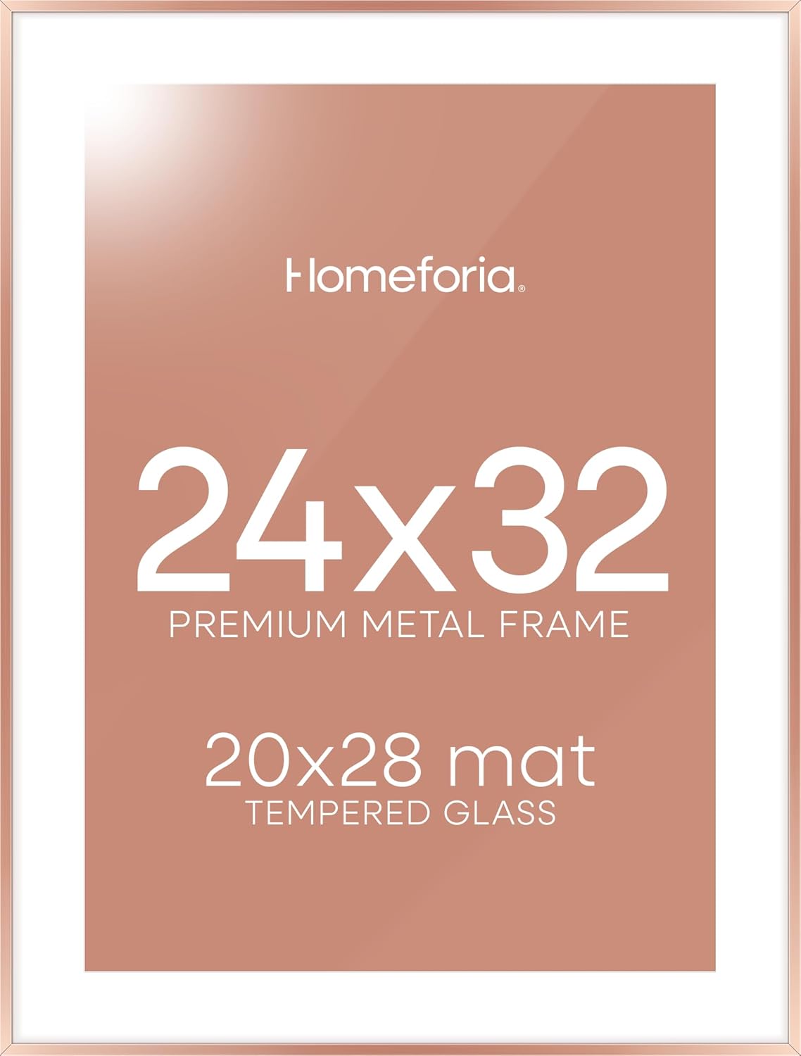 Homeforia 24x32 Rose Gold Picture Frame, High End Metal 24x32 Poster Frames with Mat 20x28 inch Photo, 24 x 32 Thin Frame Matted to 20 x 28 Print, 32x24 Large Frame, Tempered Glass, Wall Kit, Set of 1