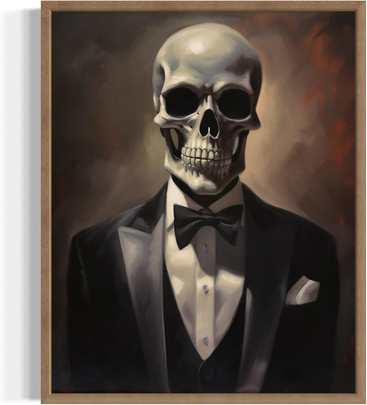 Skull Portrait Poster Art Print, Halloween Scary Vintage Wall Art Academia Spooky Painting Decoration for Horror Prints, Gothic Posters Bedroom Decor 89 (Skull Portrait, 11 x 14 inches, Wood Frame)