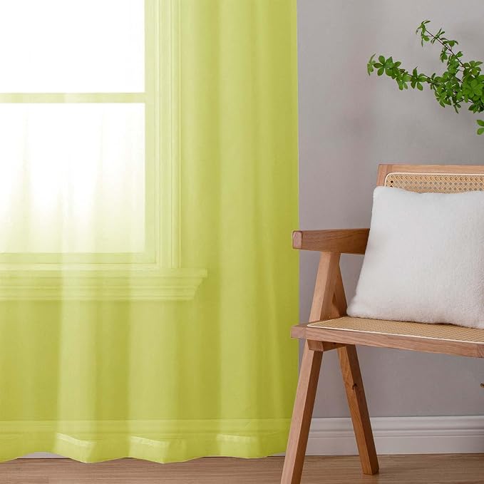 Lemon Sheer Curtains 90 Inches Long 2 Panels, Solid Voile Privacy Airy Home - Image 6