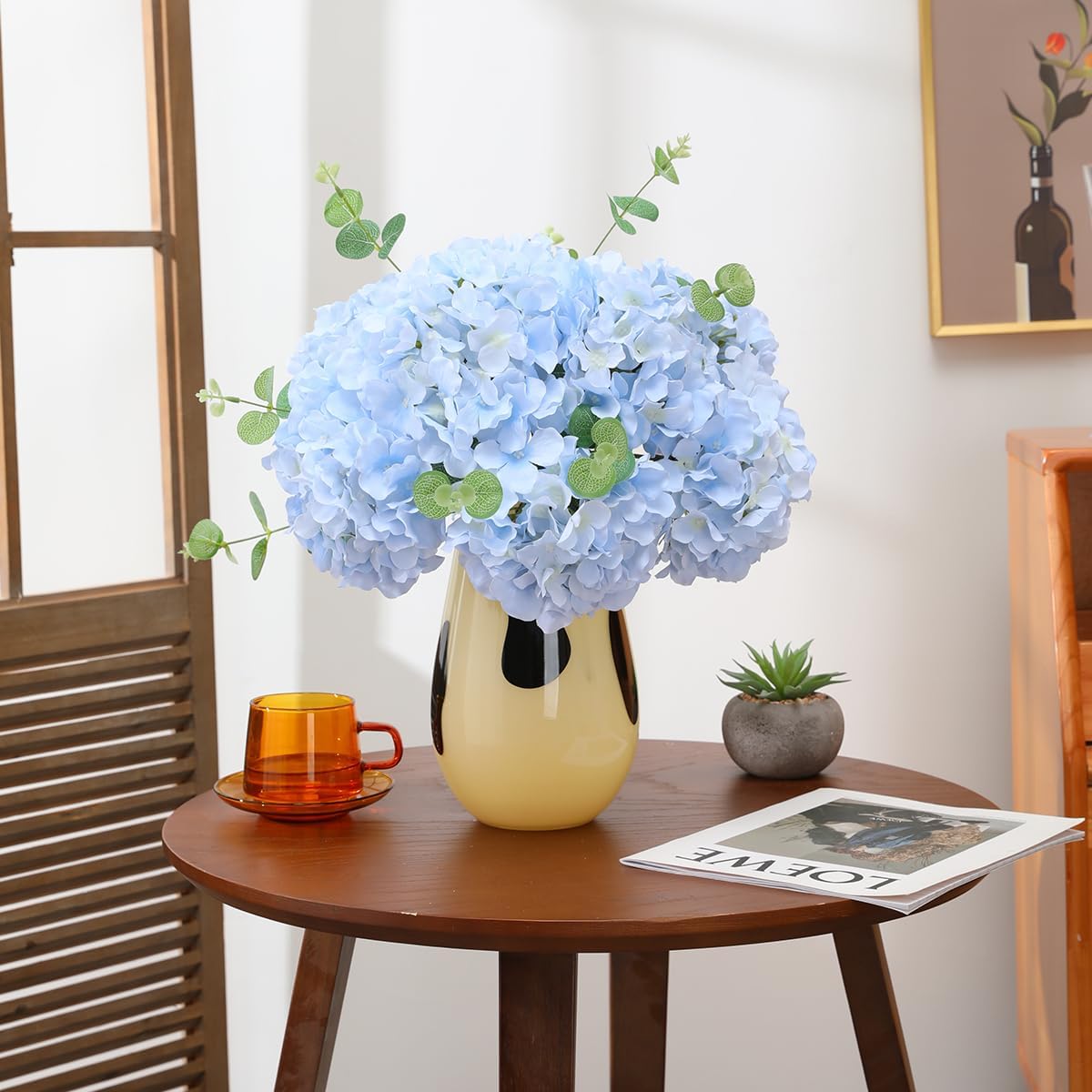 Tifuly Hydrangea Artificial Flowers -12 pcs Realistic Fake Hydrangea Silk Flowers with Stems Faux Hydrangea Flowers Heads for Office Home Party Wedding Centerpiece DIY Floral Decor(Sky Blue)