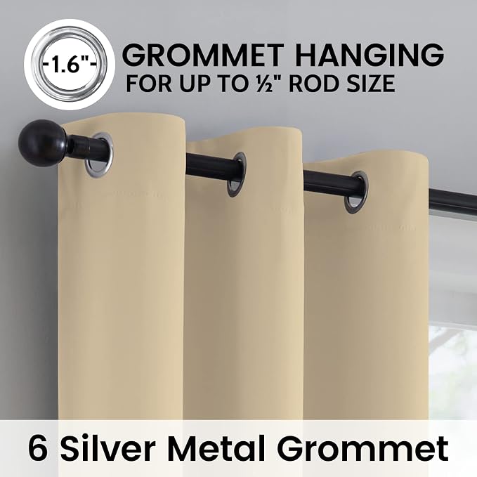 SimpleHome Beige 100% Blackout Curtains Room Darkening Living Room 72 Inch | - Image 6