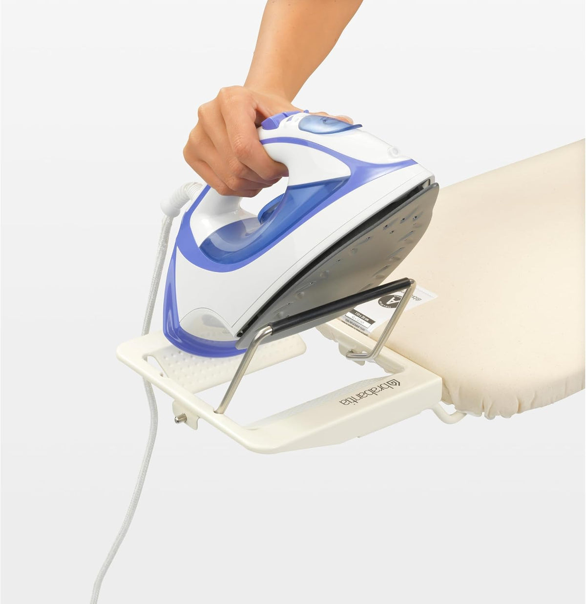 Brabantia Size A Compact Small Ironing Board (43x12 in) 7 Height Options, Adjustable Steam Iron Rest Holder (Morning Breeze) Non-Slip Feet, Anti-Collapse Child Locks