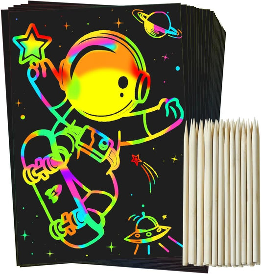 ZMLM Scratch Rainbow Art Paper Set - 100Pcs Magic Scratch Off Art Craft Supplies Kits for Kids Girls Boys Black Scratch Notes Sheet Doodle Pad for Fun DIY Toy Party Favors Christmas Birthday Gift