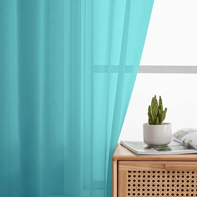 Turquoise Sheer Curtain for Bedroom Living Room 78 Inches Long 2 Panels Set - Image 6