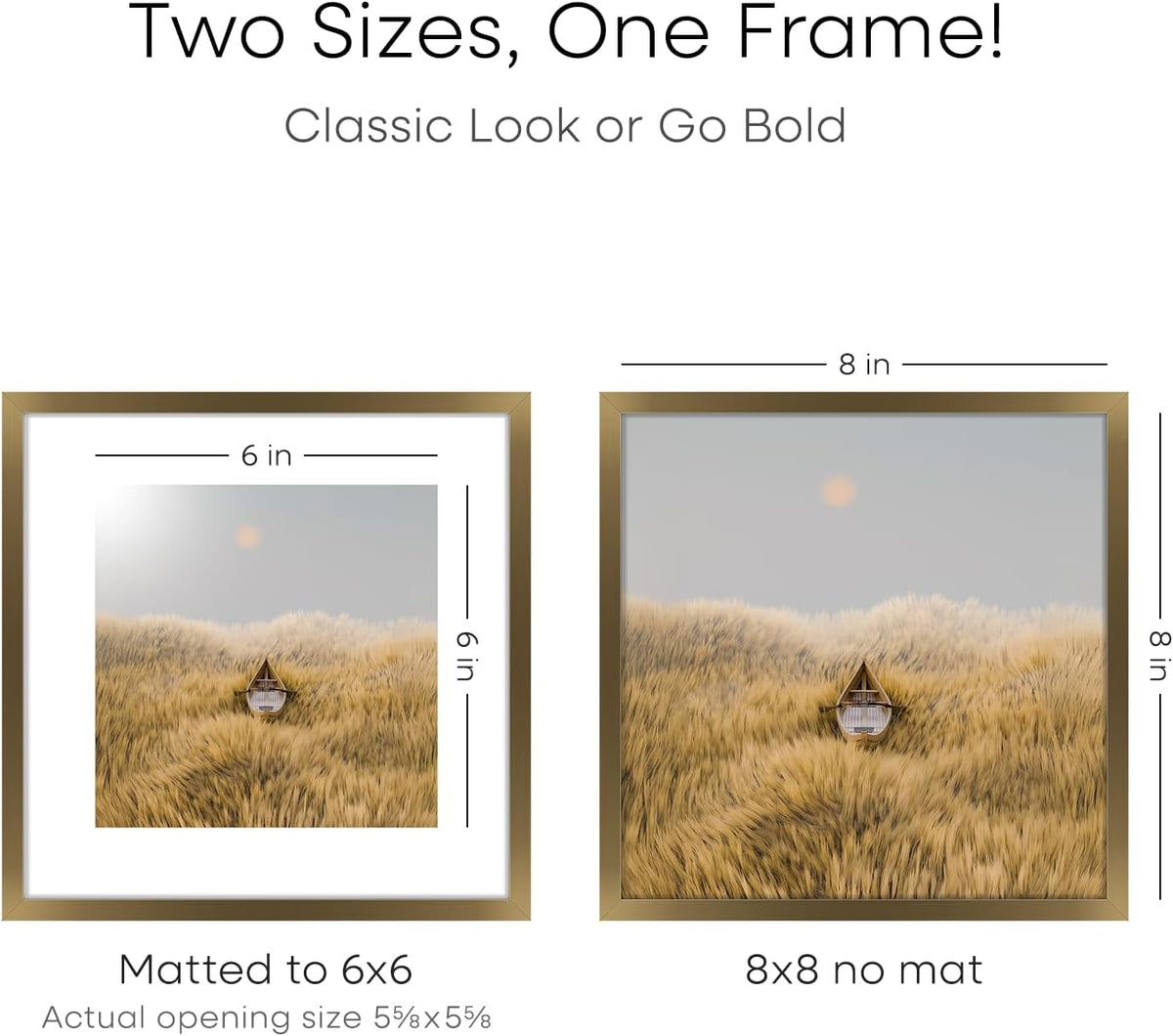 Homeforia 8x8 Picture Frames Bronze, High End Metal 8 x 8 Square Photo Frame with Mat 6 by 6, 8x8 Brass Frame Matted to 6x6 inch Print, 8by8 Wall or Tabletop Frames, Tempered Glass, Wall Kit, Set of 1