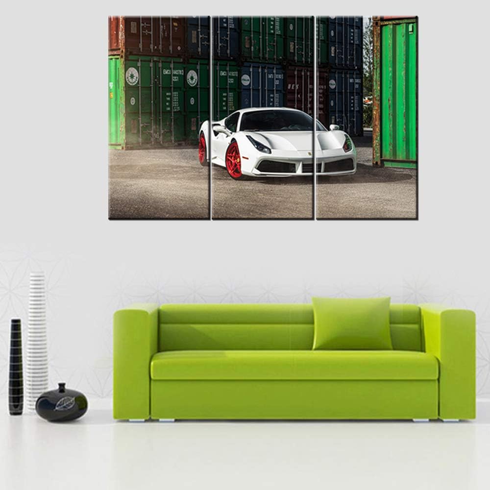 Canvas Print Wall Art Painting for Home Decor Red and White Sports Car 3 Pieces Panel Paintings Modern Giclee Stretched and Framed Artwork the Picture for Living Room Decoration - 12 x 24 inch x 3