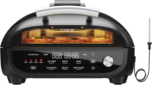 Indoor Grill and Air Fryer Combo with Ceramic Accessories, 7-IN-1 Digital Display, 5.2 QT Electric Smokeless, 500°F Max, Large View Window, Roast, Bake & Dehydrate, Adjustable Temps, Easy Clean