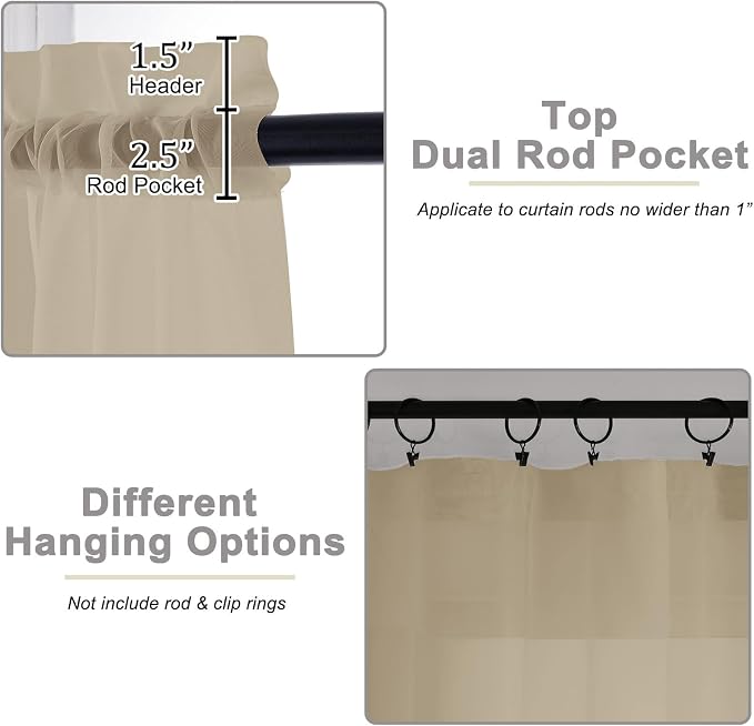 Taupe Sheer Curtain for Bedroom Living Room 78 Inches Long 2 Panels Set - Image 4