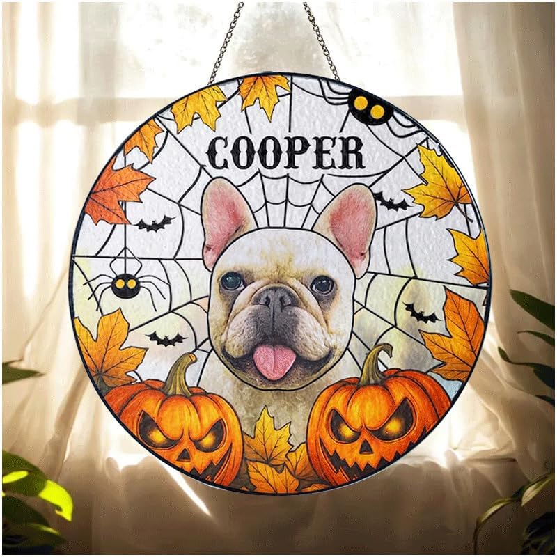 Personalized Halloween Dog Glass Window Hanging Ornament,Custom Pet Photo Ornament, Unique for Dog Lovers,Customized Pet Keepsake for Spooky Season, Fall Holiday Décor /4