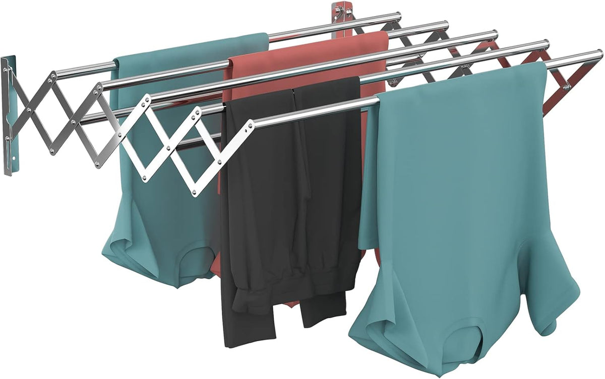 Guevara Wall Mounted Clothes Drying Rack,Stainless Steel Foldable Drying Rack for Laundry Room/Bathroom Tower，Easy to Install 31-inch Rod, 120 lbs Large Capacity- Indoor and Outdoor Use