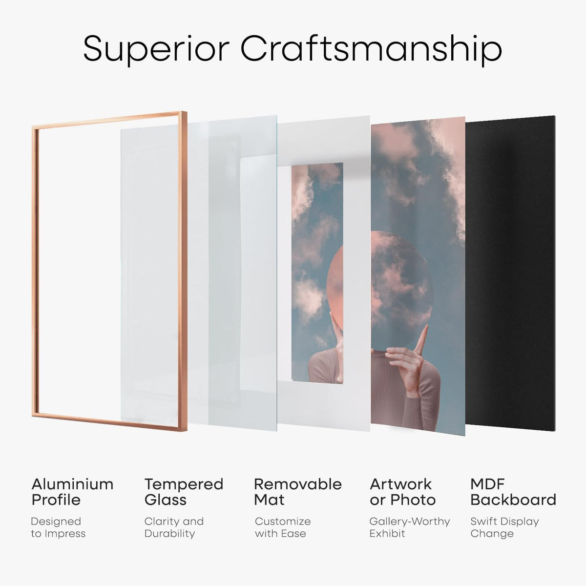 Homeforia 24 x 36 Poster Frame Rose Gold, Premium 24x36 Puzzle Frame Metal Matted to 20x30 Photo, 36 x 24 Picture Frame with Mat for 20 x 30 Photo, Tempered Glass, Wall Hook Included, Set of 1