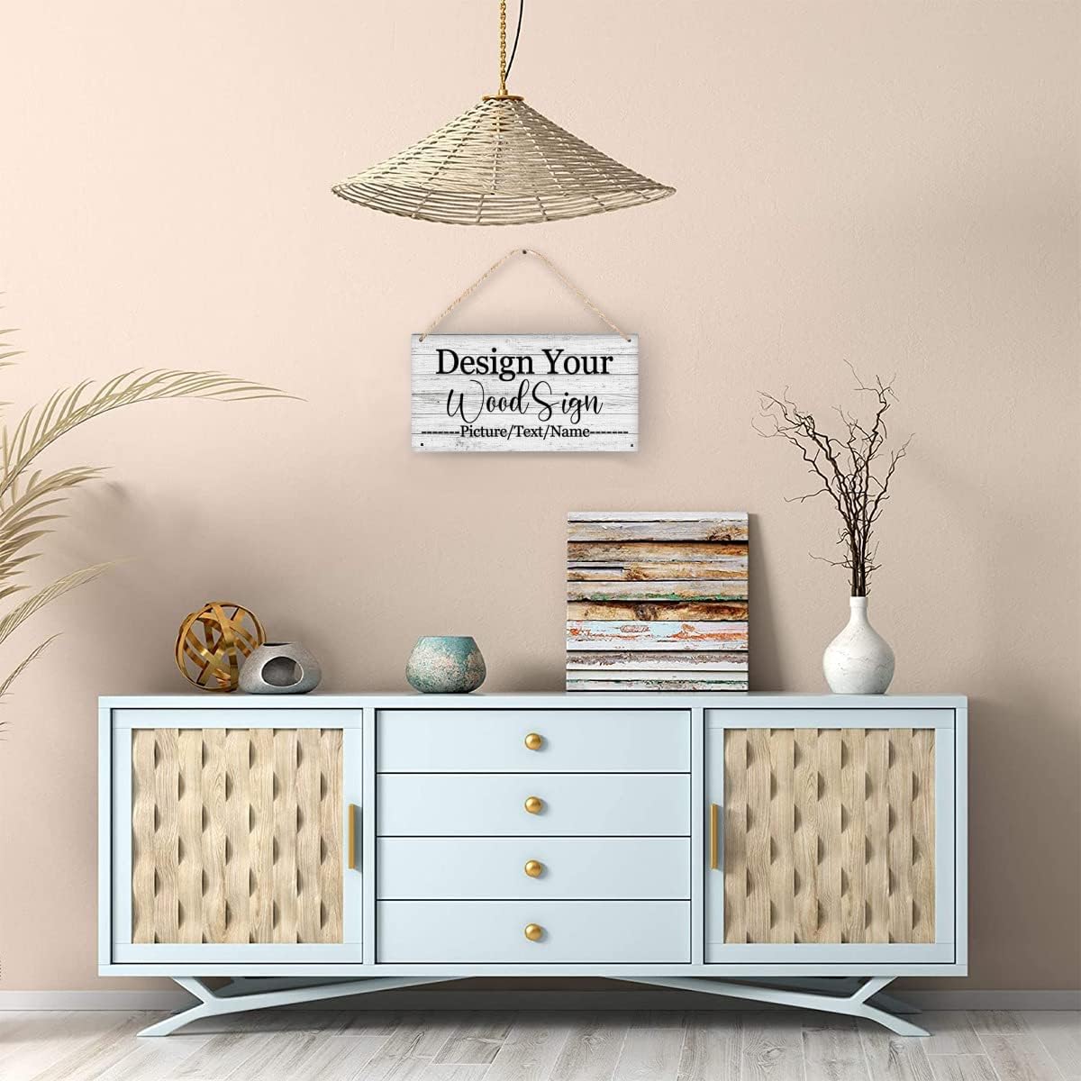 Custom Personalized Board Hanging Wood Sign, Design Your Welcome Sign, Customizable Wall Plaque, House Wood Sign for Garden Yard Home Farmhouse 9.8x5.1 inch