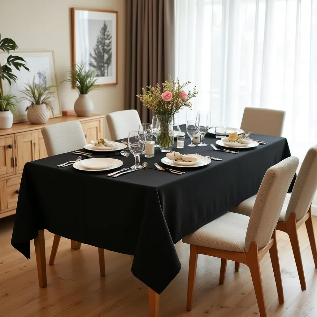 sancua Rectangle Tablecloth - 54 x 78 Inch - Stain and Wrinkle Resistant Washable Polyester Table Cloth, Decorative Fabric Table Cover for Dining Tables, Buffet Parties and Camping, Black
