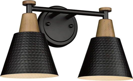 FEMILA Black Bathroom Light Fixtures, 2-Light Bathroom Vanity Lights Over Mirror with Hammered Metal Shade, Modern Wall Sconces Lighting for Kitchen Bedroom Living Room, 4FG59B-2W BK