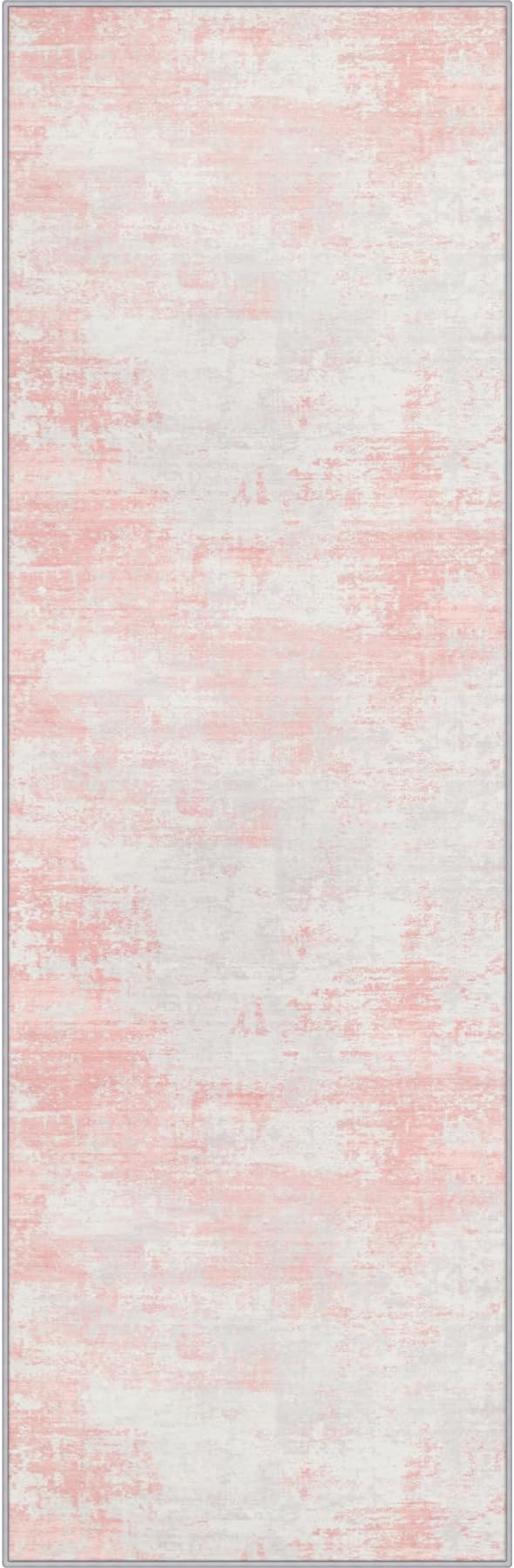 2x5 Washable Runner Rug：Modern Abstract Soft Carpet Pink White | by FXRHLP