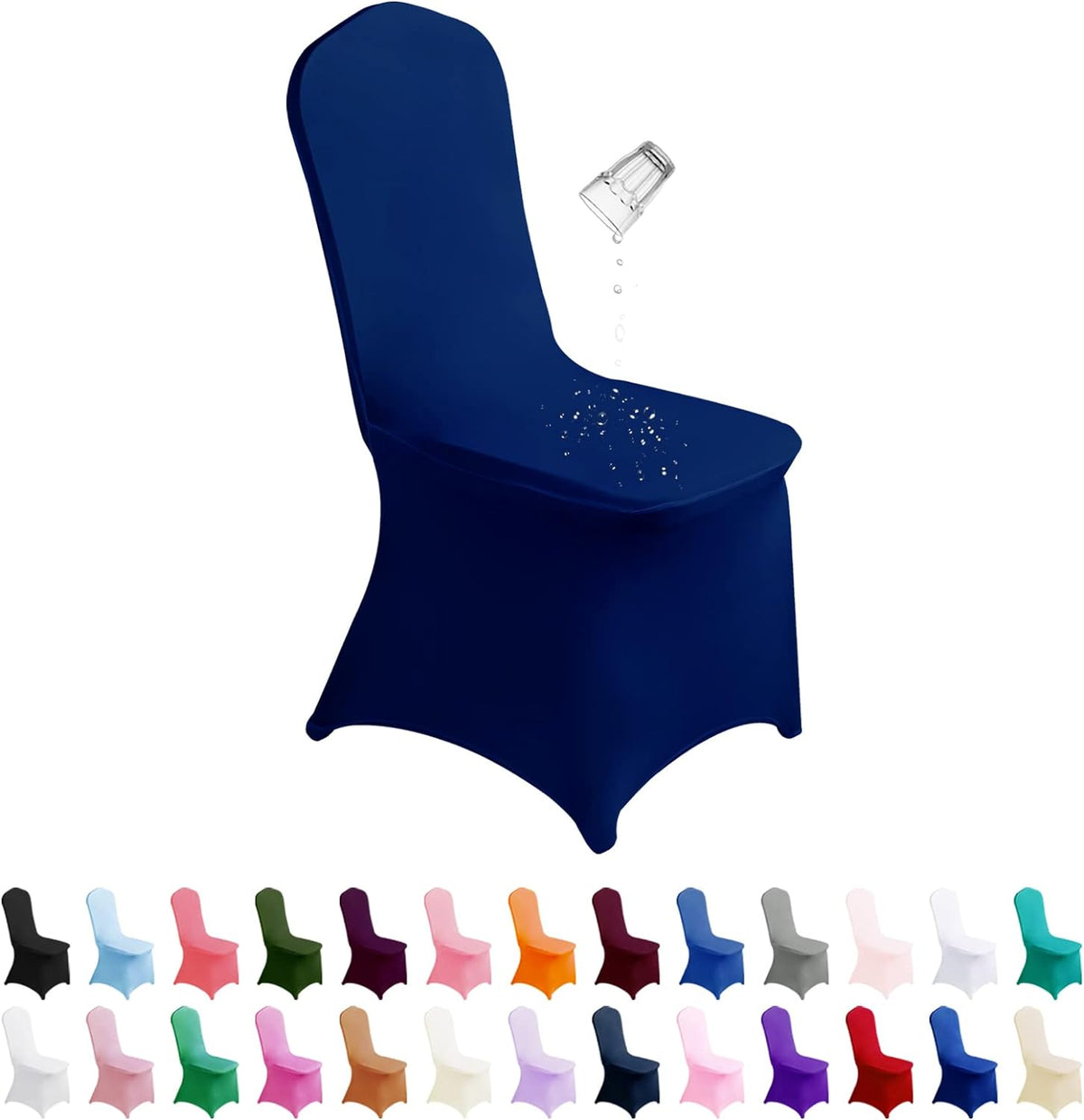Waterproof Spandex Chair Cover 25PCS, Stretch Dining Chair Covers, Polyester Outdoor Chair Covers, Protector Stretch Chair Cover for Party Universal, Banquet, Wedding Event, Hotel(Classic Blue)