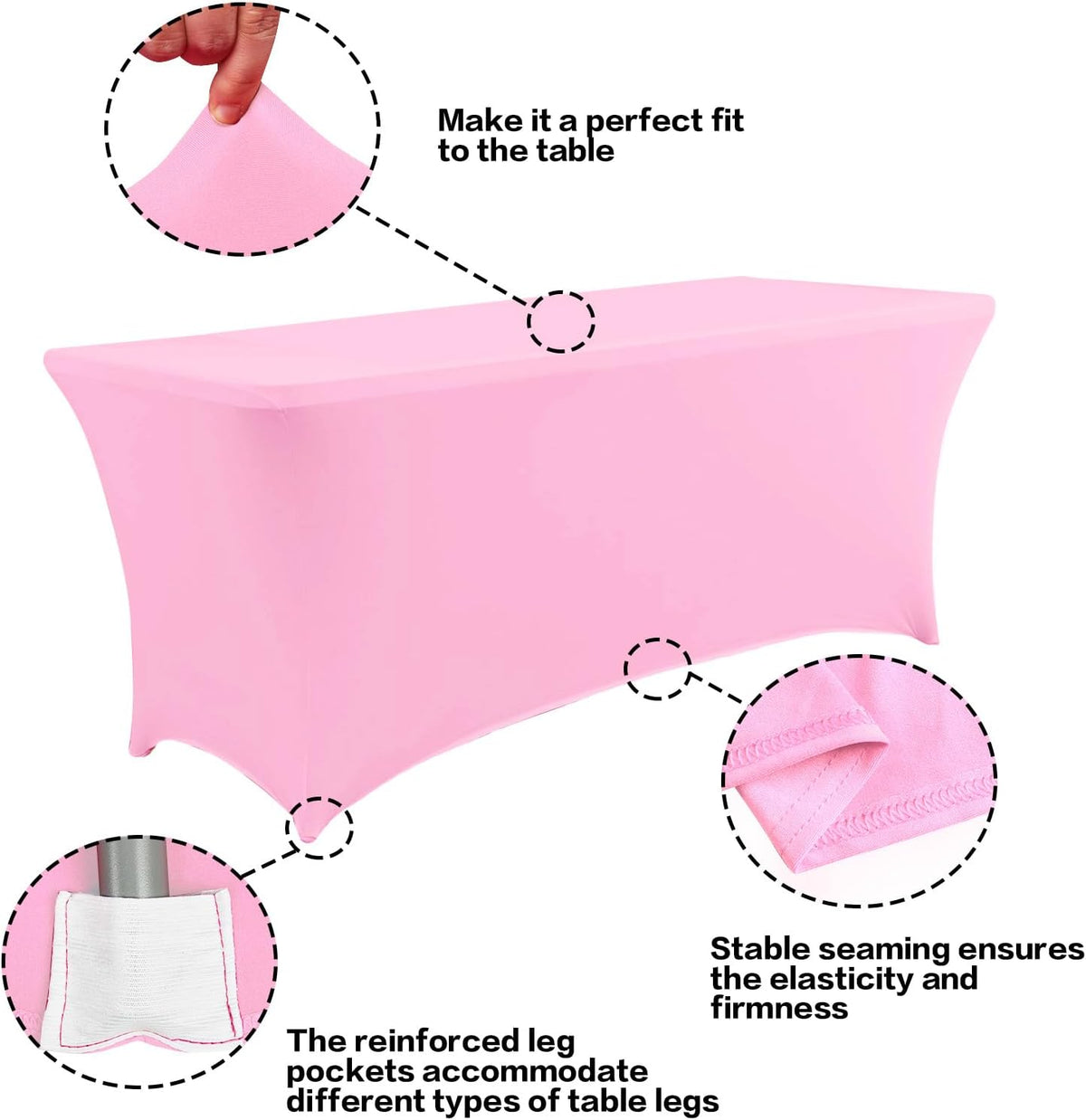 IVAPUPU 2 Pack 4FT Table Cloth for Rectangular Fitted Events Stretch Pink Table Covers Washable Cover Spandex Tablecloth Protector for Party, Wedding, Cocktail, Banquet, Festival