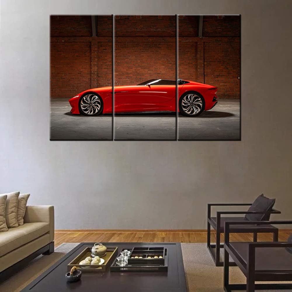 Framed Canvas Wall Art Pictures 3 Pieces Red Sports Cars Painting HD Printed Poster Artwork for Bedroom Living Room Modern Home Decorations Ready to Hang 28 x 14inch x 3 panel