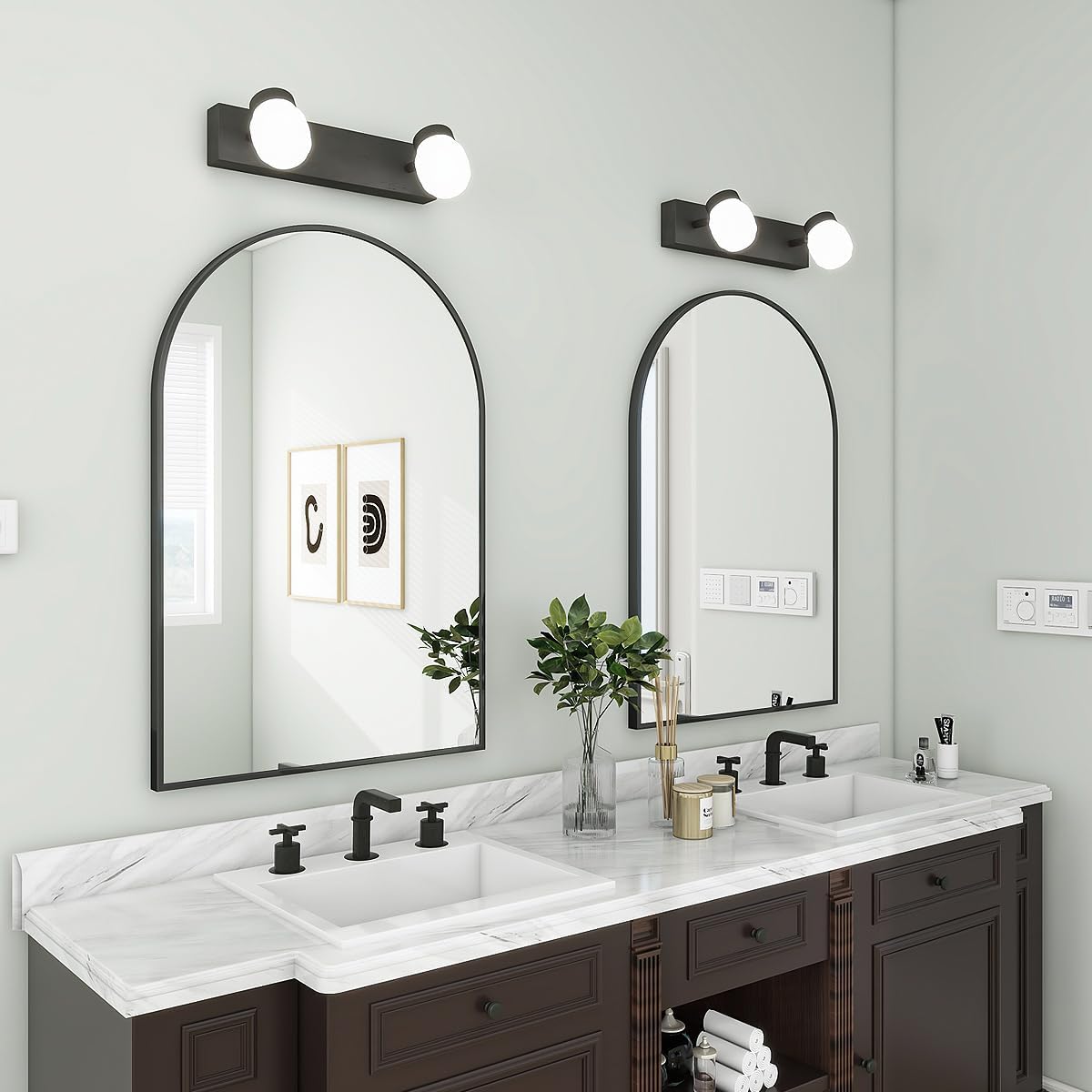 BEAUTYPEAK 24"x36" Arch Bathroom Mirror, Wall Mounted Vanity Metal Frame Mirror for Bedroom, Entryway, Living Room, Black