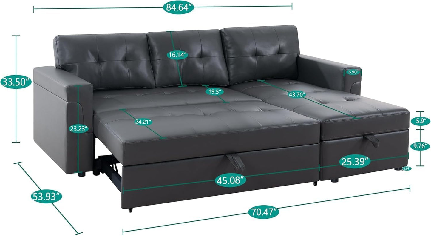 Naomi Home L-Shaped Reversible Sectional Sofa with Pull-Out Sleeper Bed and Storage Chaise, Espresso Velvet