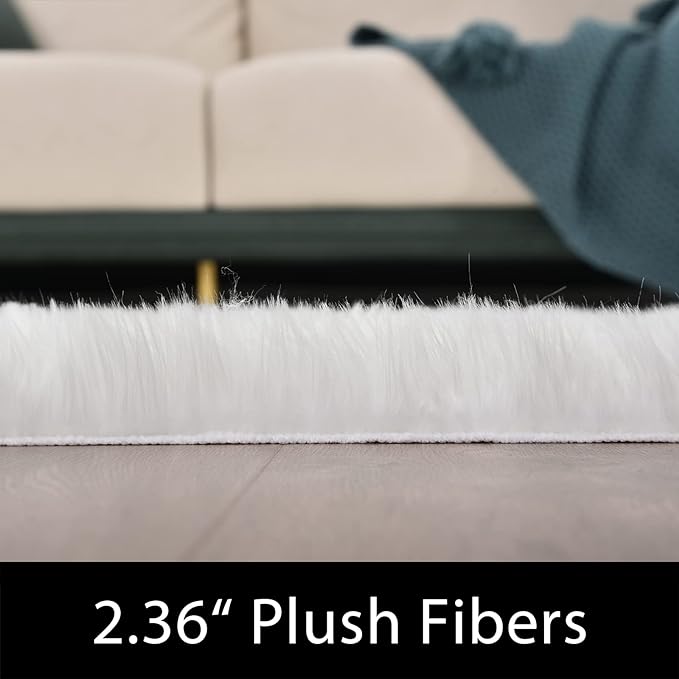 Latepis 5x7 Area Rugs White Furry Faux Sheepskin Rug Washable Fluffy Fur Rug - Image 2