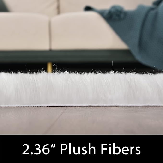 Latepis White Faux Fur Rug 3x5, Faux Sheepskin Rugs - Image 4