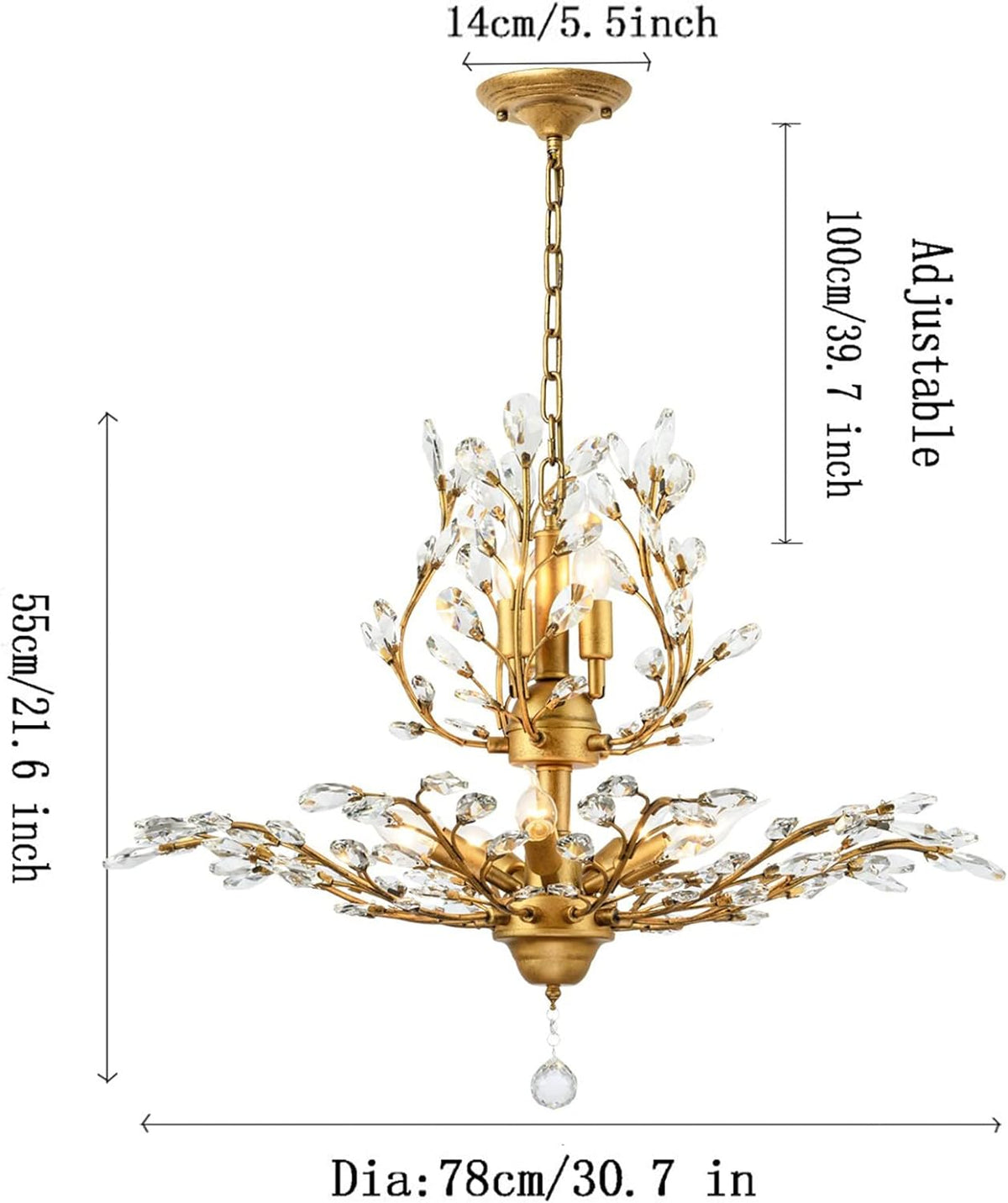 Ganeed Crystal Chandeliers,Vintage Pendant Lighting Crystal Chandelier Lighting Fixtures with 8 Lights,Ceiling Light Fixture for Living Room Bedroom Restaurant Porch Hallway (Gold)