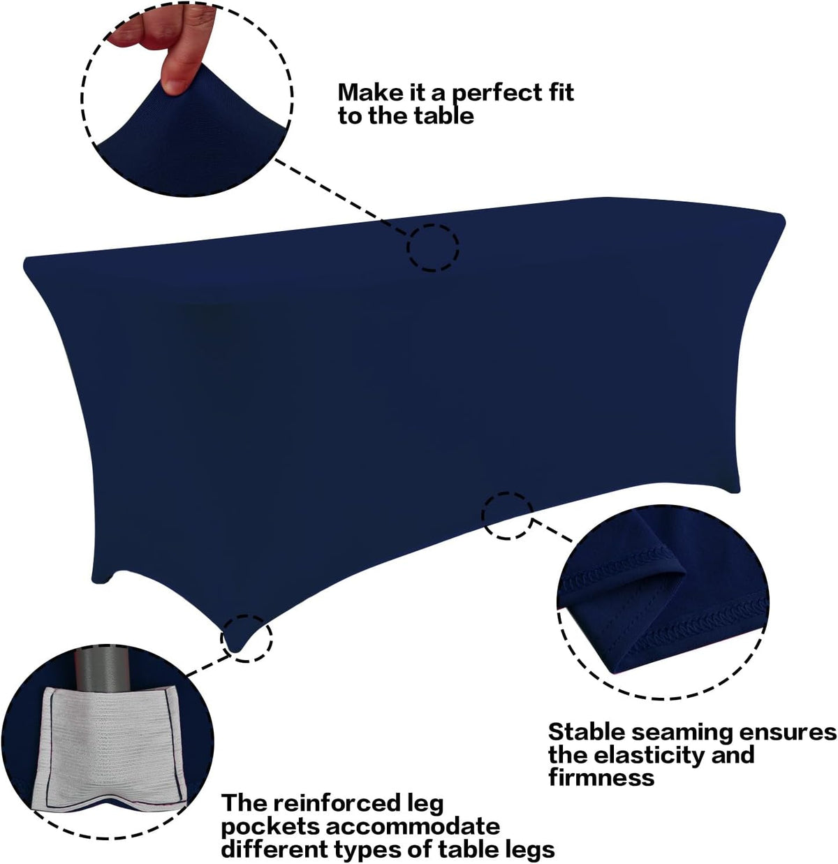 IVAPUPU 2 Pack 8FT Table Cloth for Rectangular Fitted Events Stretch Jean Blue Covers Washable Table Cover Spandex Tablecloth Protector for Party, Wedding, Cocktail, Banquet, Festival
