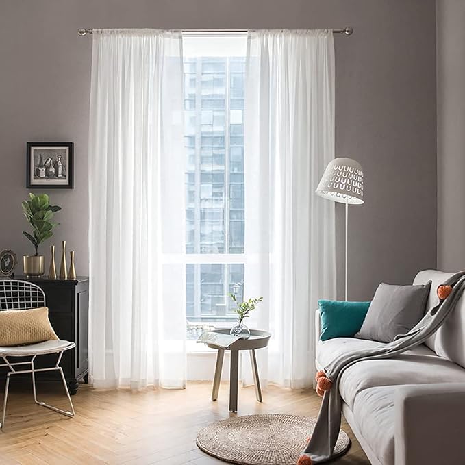 MIULEE White Window Sheer Curtains 2 Panels Width 38 x Length 45 Inches | Window by MIULEE
