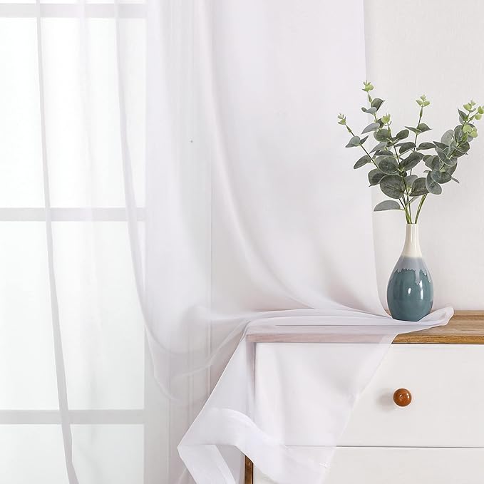 White Sheer Curtains 72 Inches Long 2 Panels Set, Transparent Voile Sheer - Image 3
