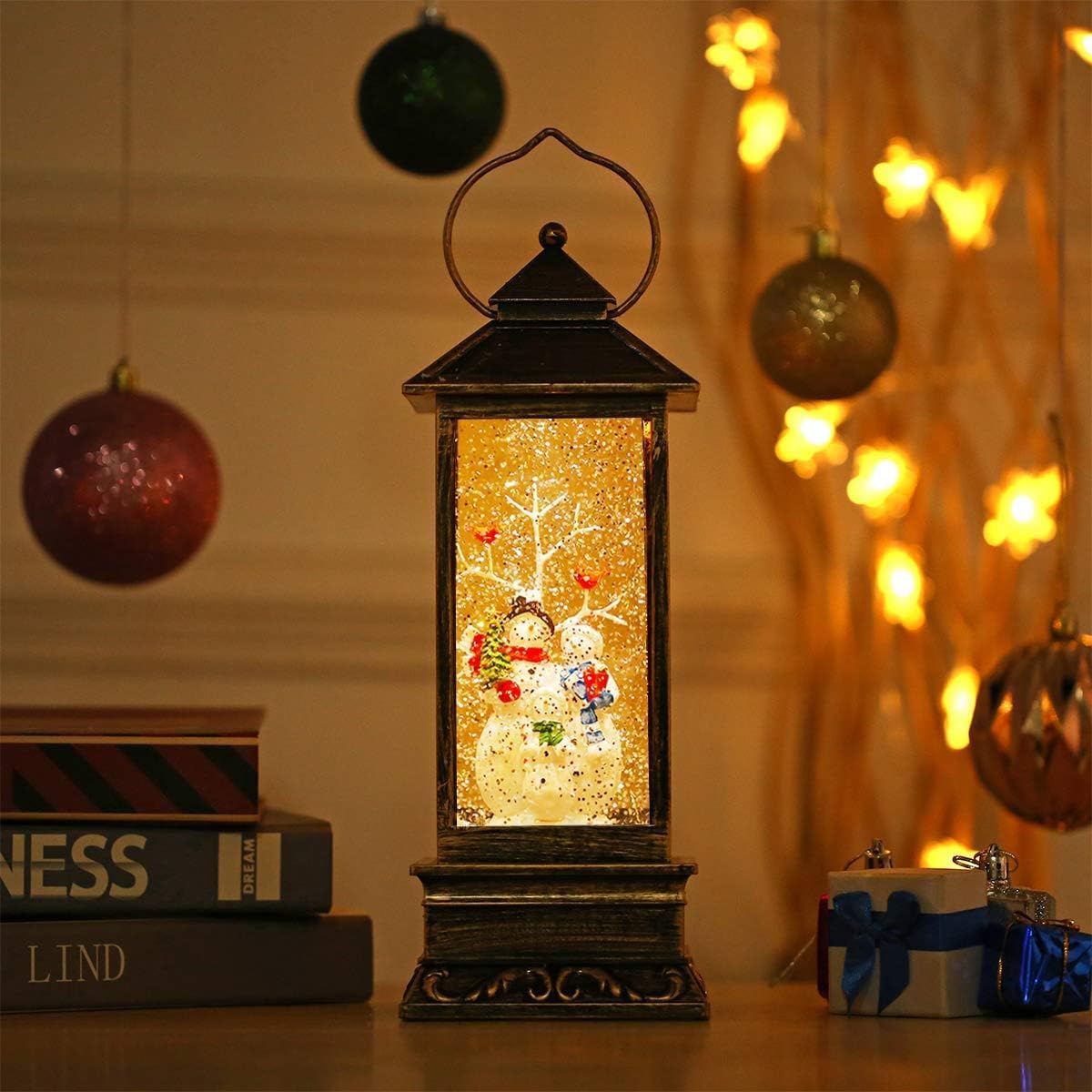 House & Garden Decoration,Christmas Lantern with 8 Pieces of Music,Sparkling Crystal Keep Circling Around The Snowman Families Music Box as a (Snowman Families)