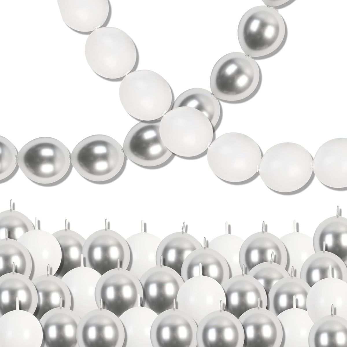 White and Silver Linking Balloons, 100PCS 6 Inch Small Metal Silver Quick Link Balloons for Making Balloon Wall Heart Arch Tails Balloon for Wedding Birthday Baby Shower Graduation Party Decorations