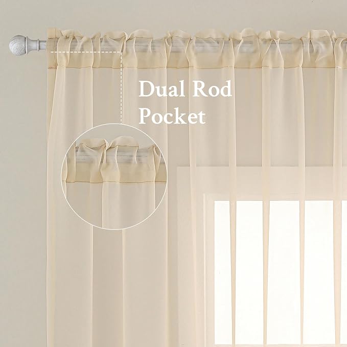 MIULEE 2 Panels Sheer Curtains for Living Room 54 X 108 Inches Cream | Window - Image 2