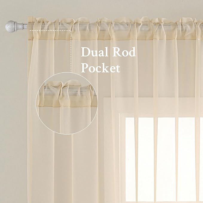 MIULEE 2 Panels Sheer Curtains for Living Room 54 X 102 Inches Cream | Window - Image 2