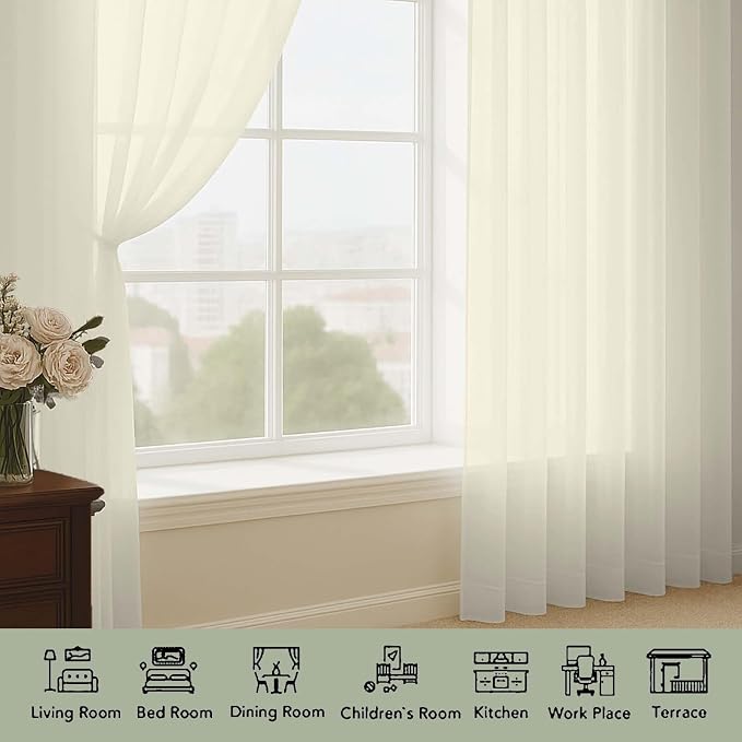 Cream Sheer Curtains 120 Inches Long 2 Panels Set, Airy Lightweight Sheer Cream - Image 3