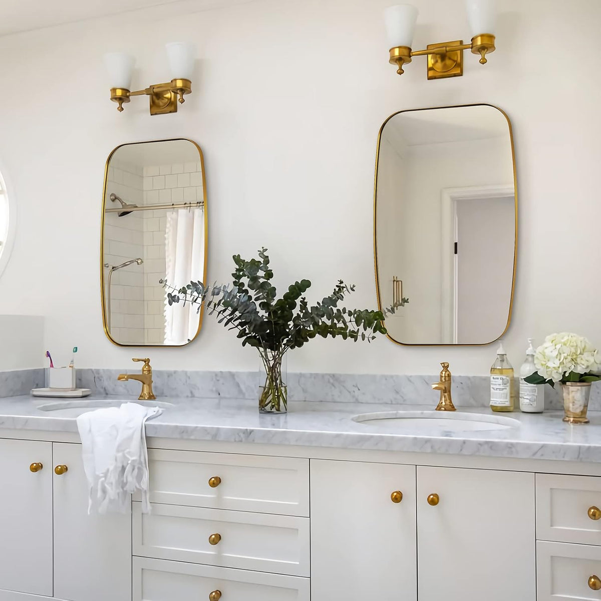 ANDY STAR Gold Bathroom Mirror, 20x30’’ Brushed Gold Vanity Mirror for Bathroom, Brushed Brass Oblong Stainless Steel Metal Frame Mirror for Over Sink