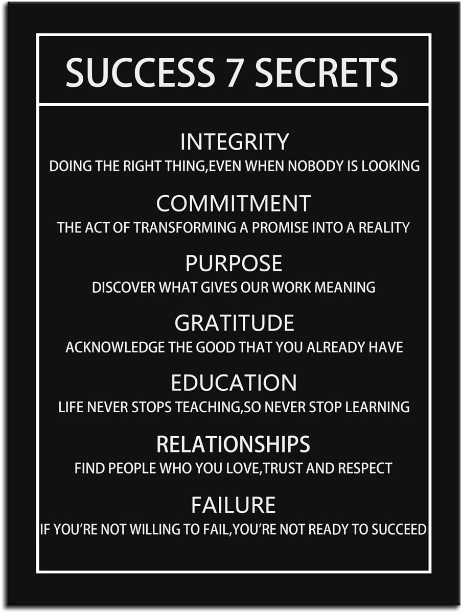 Motivational Canvas Wall Art Success 7 Secrets Inspirational Poster Print Artwork Painting Picture for Framed Home Decoration Living Room Office Bedroom Ready to Hang [30''W X 40''H]