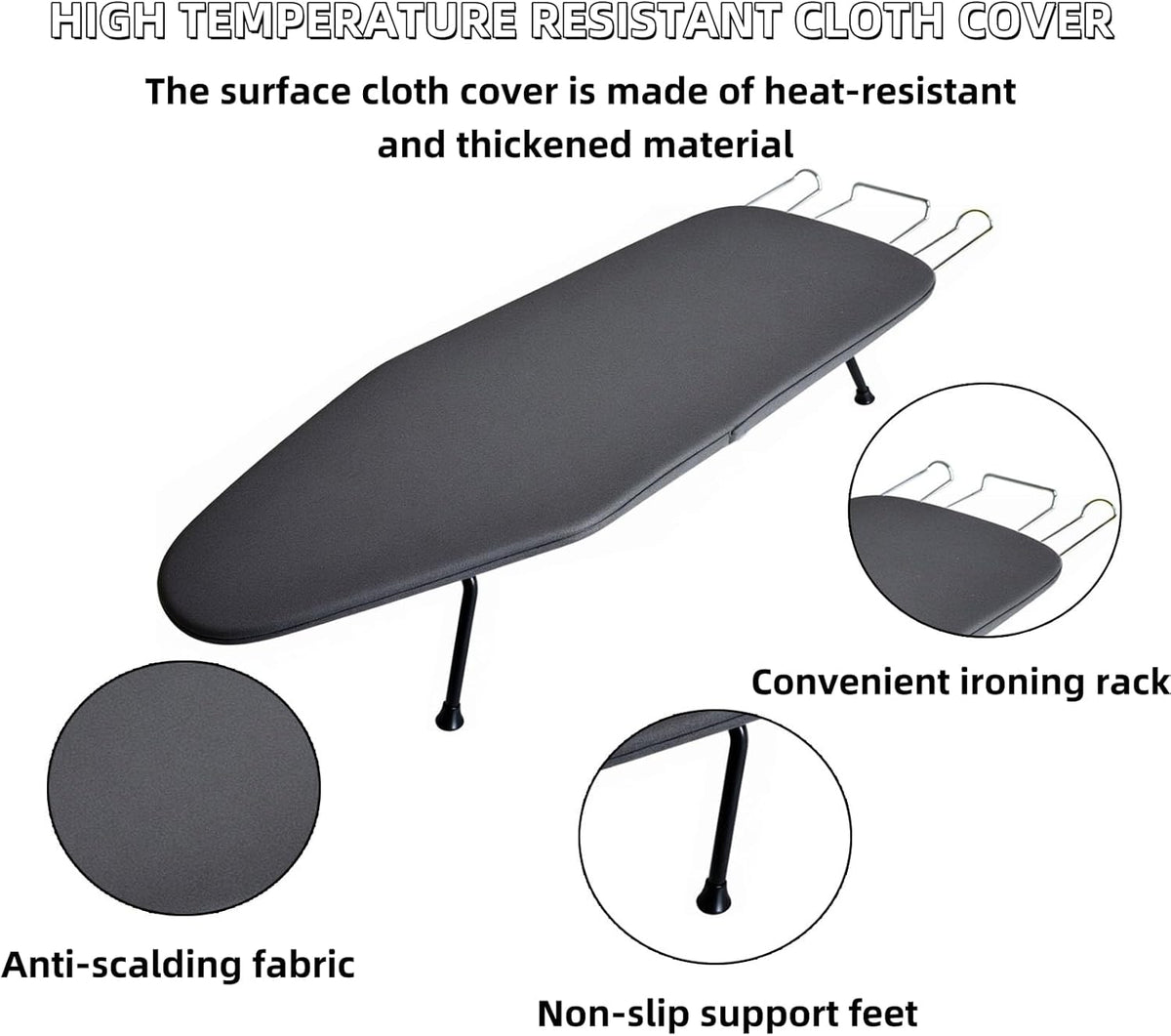 Compact Foldable Tabletop Ironing Board - with Iron Rest and Heat Resistant Cover, Portable Non-Slip Mini Iron Board for Home and Travel
