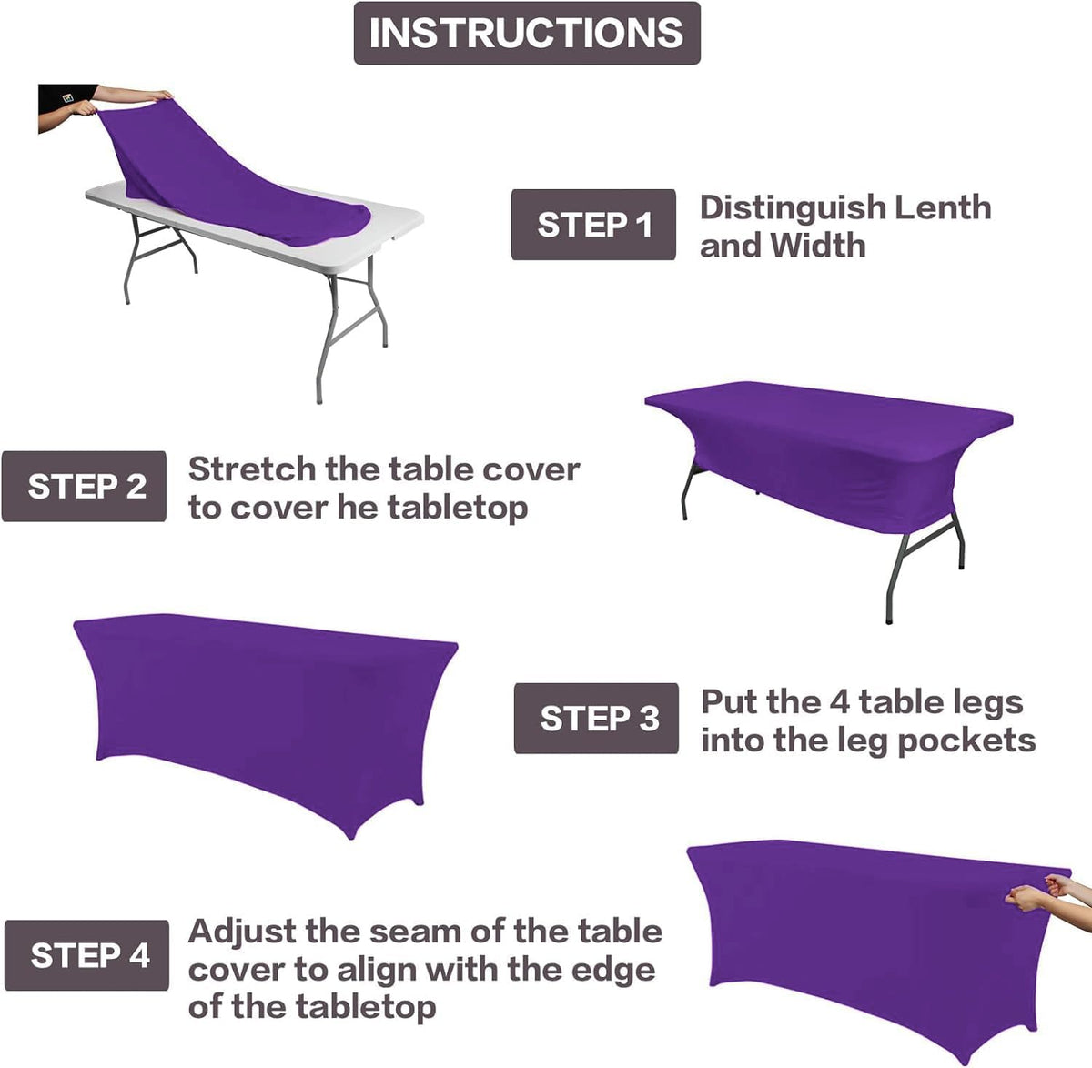 IVAPUPU 4FT Table Cloth for Rectangular Fitted Events Stretch Purple Table Covers Washable Cover Spandex Tablecloth Protector for Party, Wedding, Cocktail, Banquet, Festival