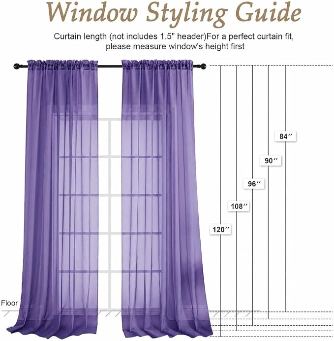 Purple Bedroom Curtains 2 Panel Sets 96 Inch Length, 59 Inch Extra Wide Light - Image 2