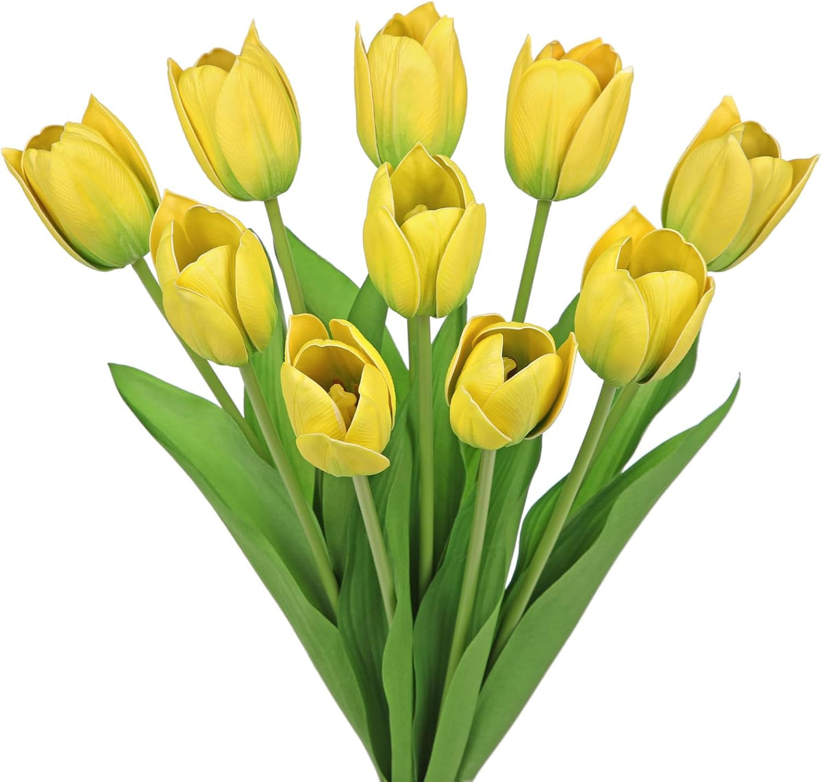 Artificial Tulips Flowers – 20" Long Stem Faux Tulips, 10PCS Real Touch Fake Yellow Tulip for Vase, Farmhouse, Kitchen, Spring & Wedding Home Decor