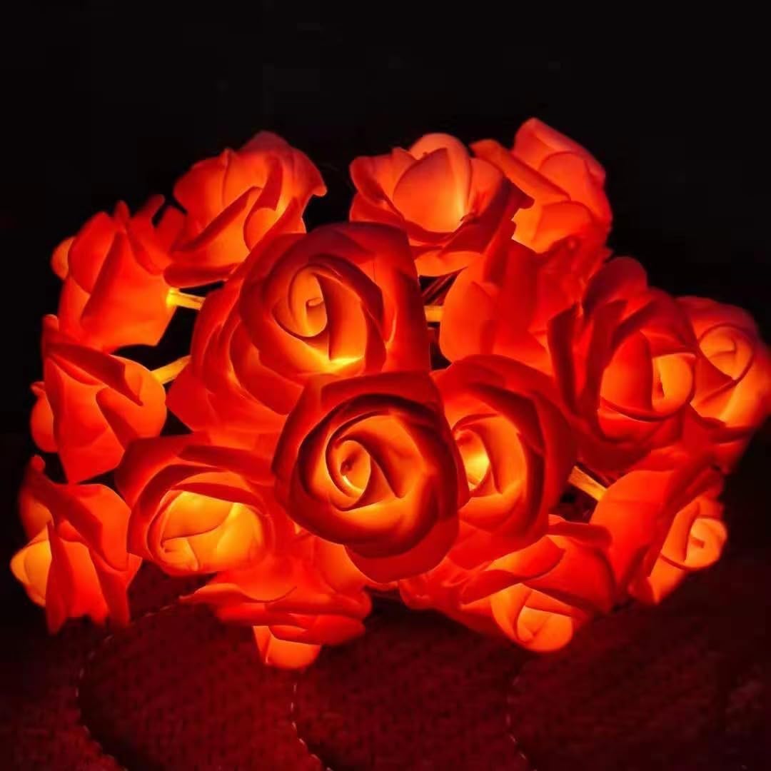 Everlasting Splashes LED Rose Flower Fairy String Lights Battery Operated Warm Flashing Light Romantic Proposal Wedding Party Birthday Christmas Thanksgiving DIY Indoor Outdoor Decorations(Soft White)