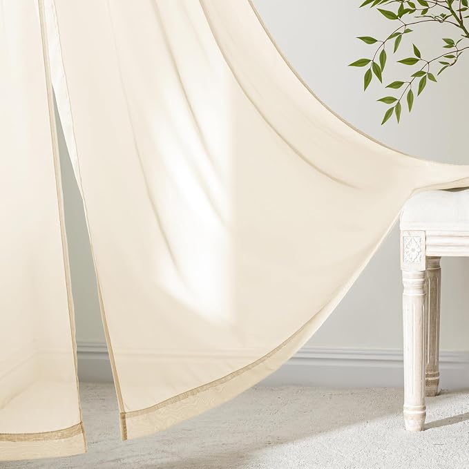 MIULEE Butter Cream Sheer Curtains 90 Inches Long 4 Panels 54 x 90 Inches | - Image 3
