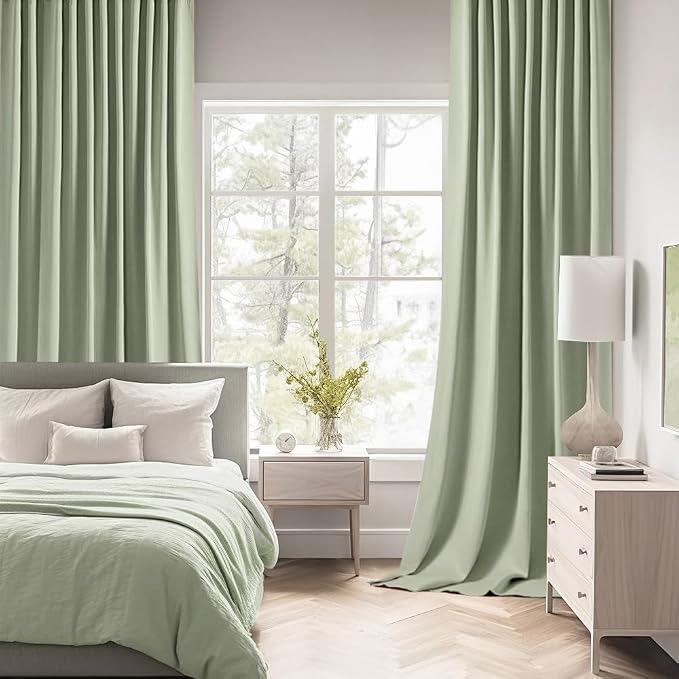 MIULEE Sage Green Back Tab Blackout Curtains 52x63 Inches Long 2 Panels Set | - Image 2